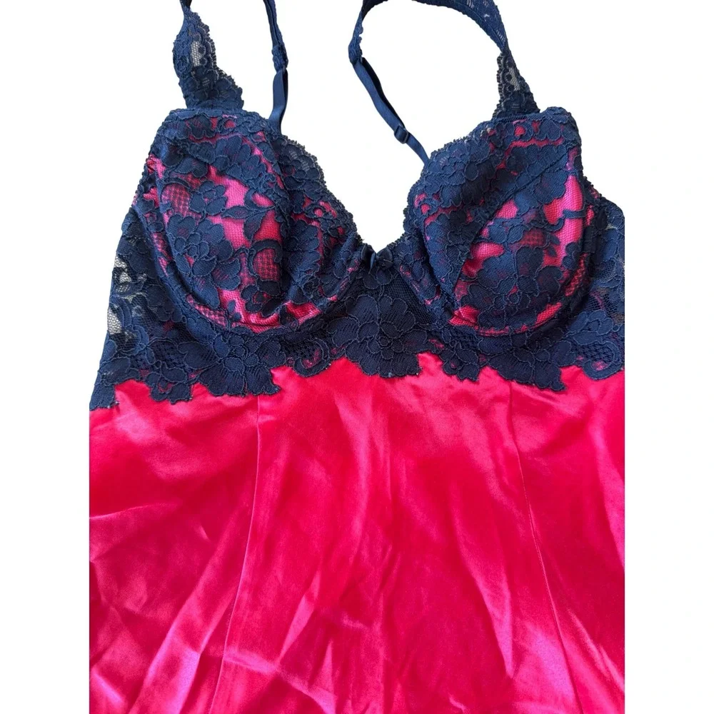 Y2K Victoria Secret Lingerie Set Women S Red Black Lace Satin Robe Slip Babydoll - Picture 8 of 16
